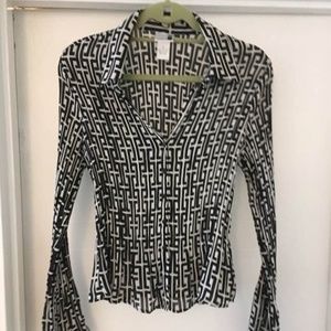 Crinkle black and white geometric print shirt M